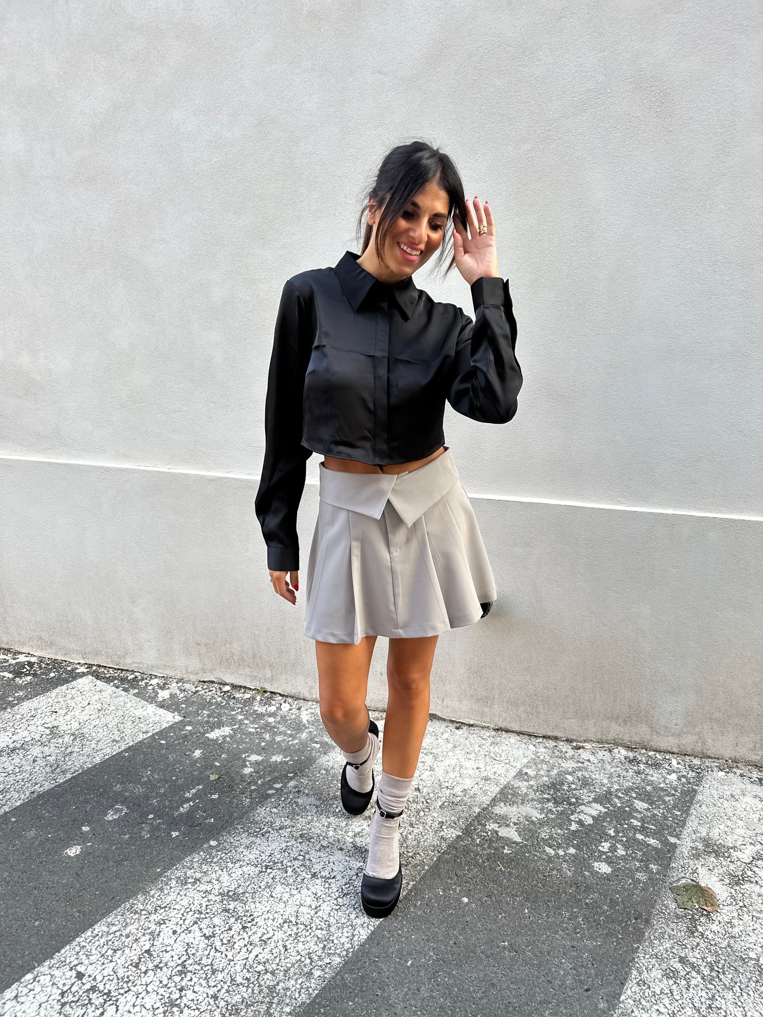 Camicia crop satin “Pilar” ONLY