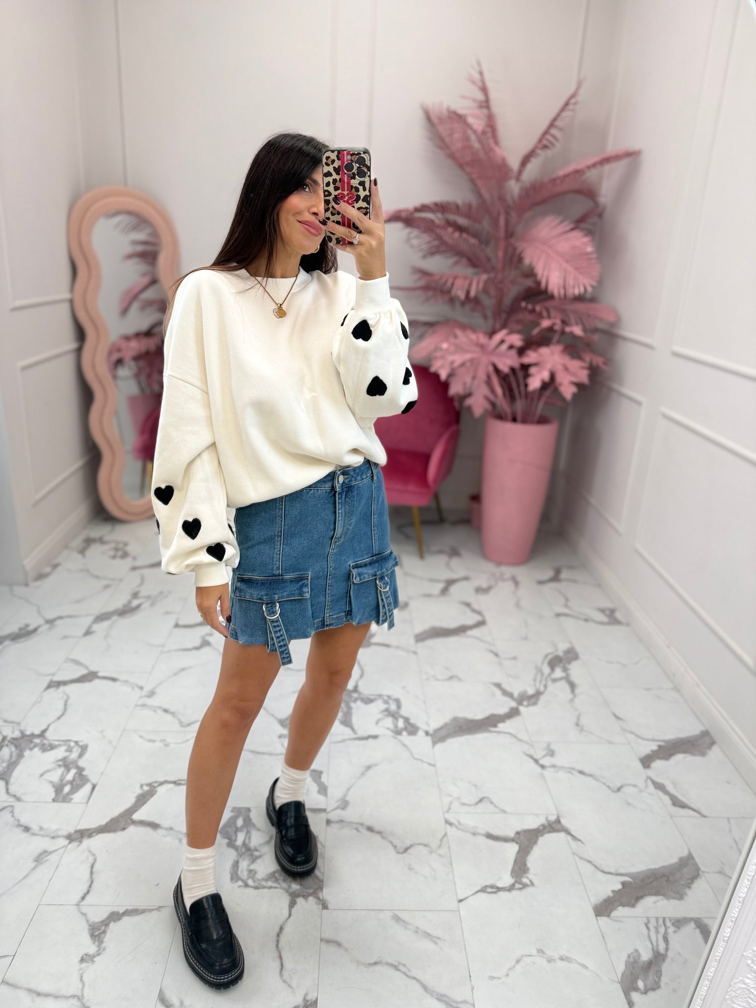 Felpa girocollo cuori “Macy” ONLY