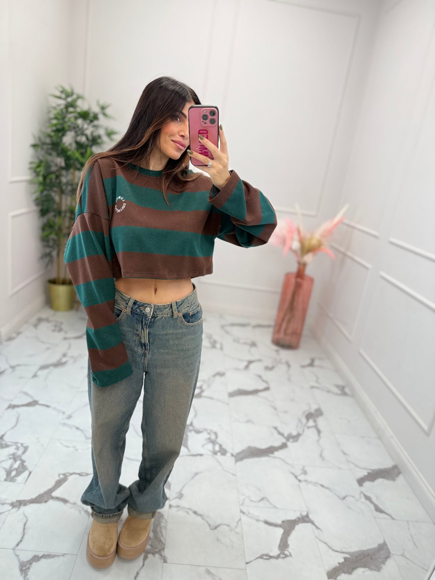 Felpa garzata crop “Stripes” LUMINA