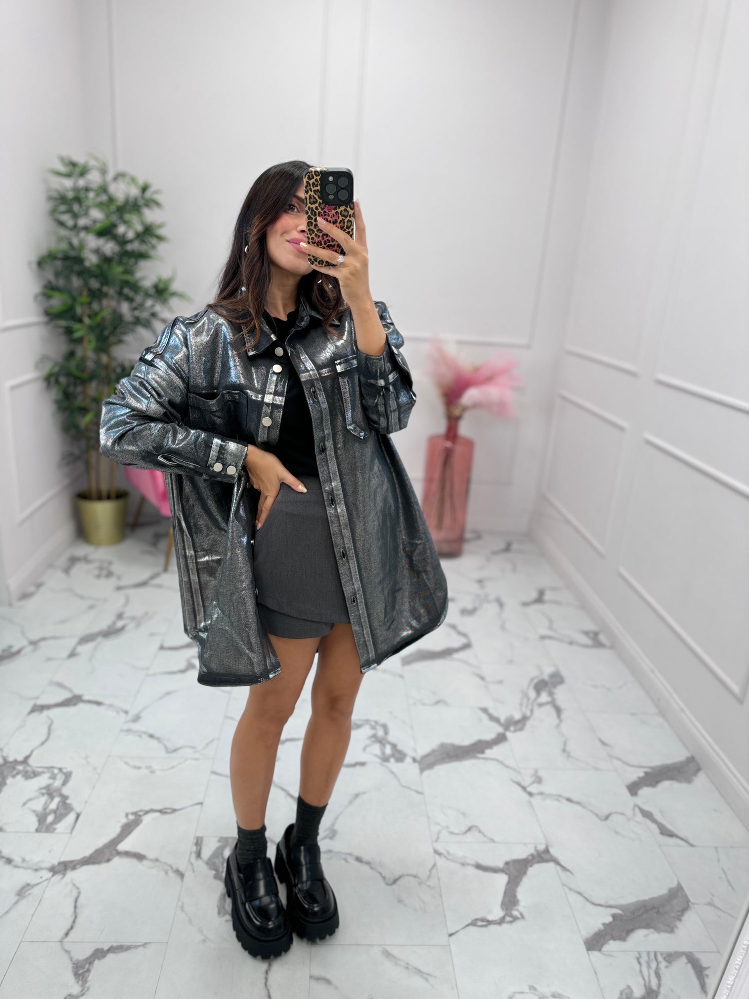 Camicia over effetto spalmato GLAMOROUS