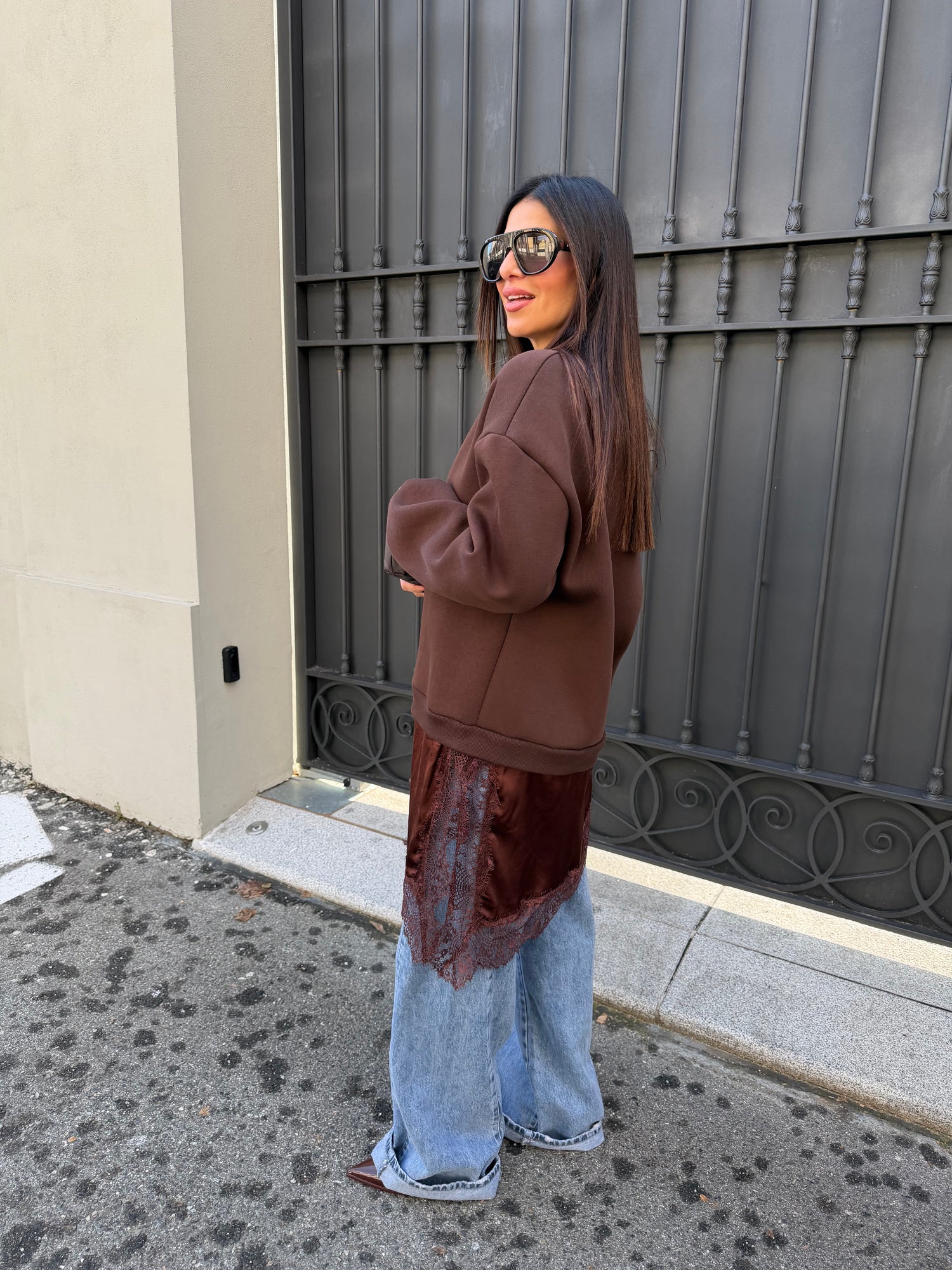 Felpa combinata pizzo LUMINA