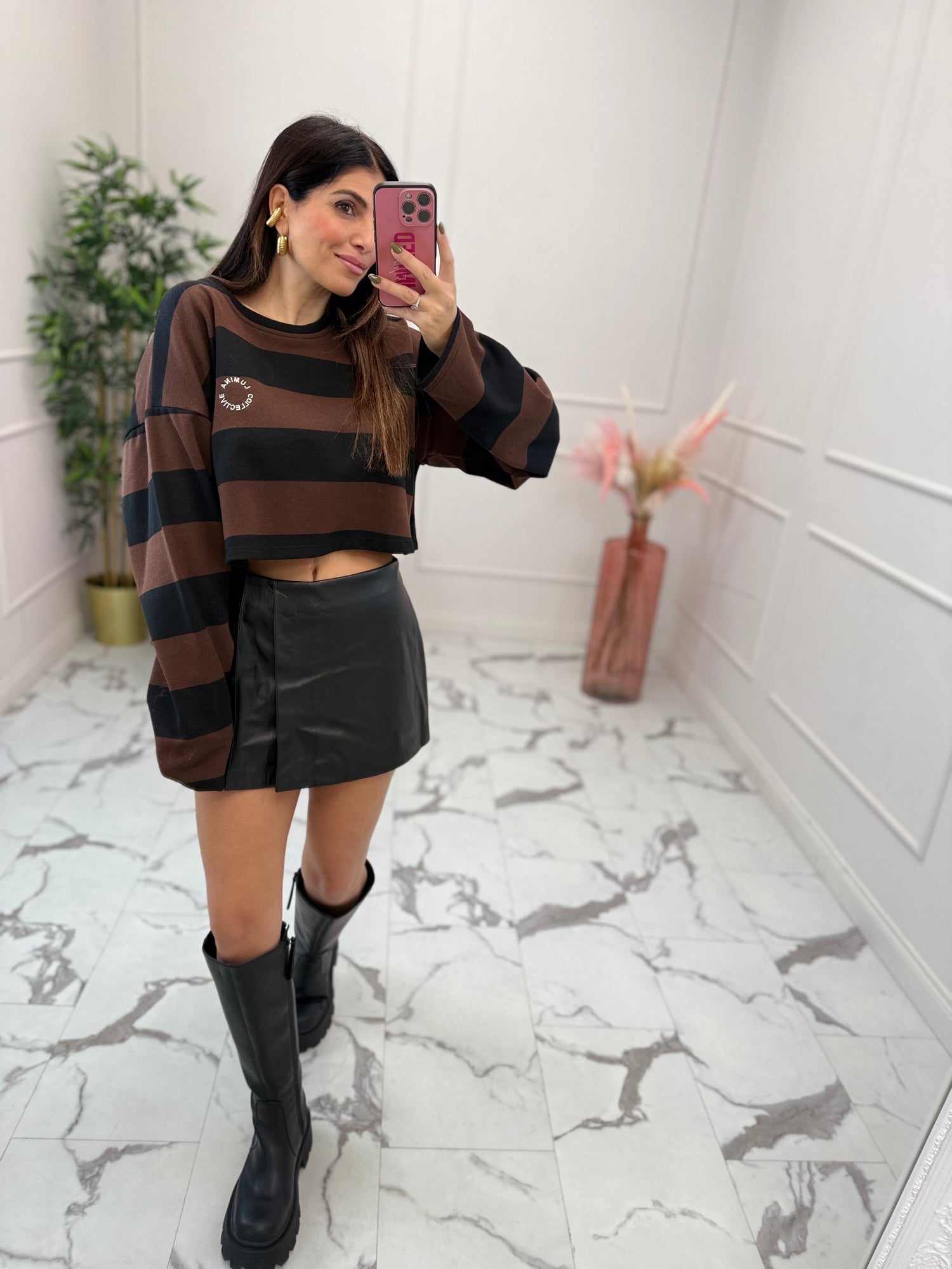 Felpa garzata crop “Stripes” LUMINA