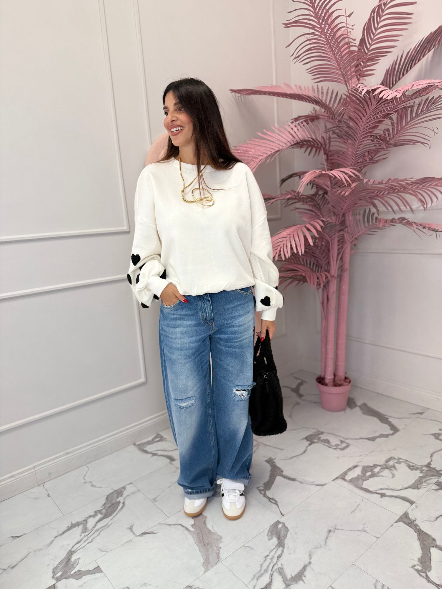 Felpa girocollo cuori “Macy” ONLY