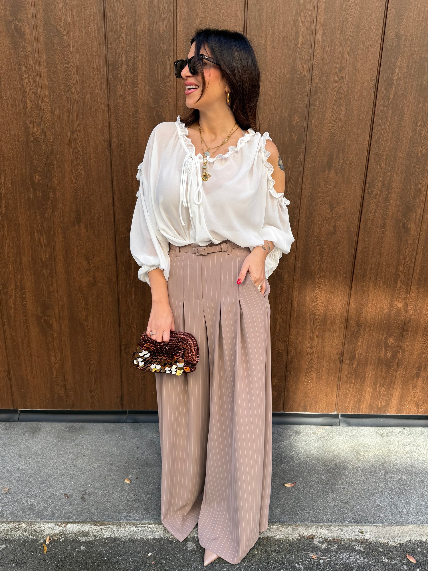 Pantalone palazzo tailleur “Margot” gessato IMPERIAL