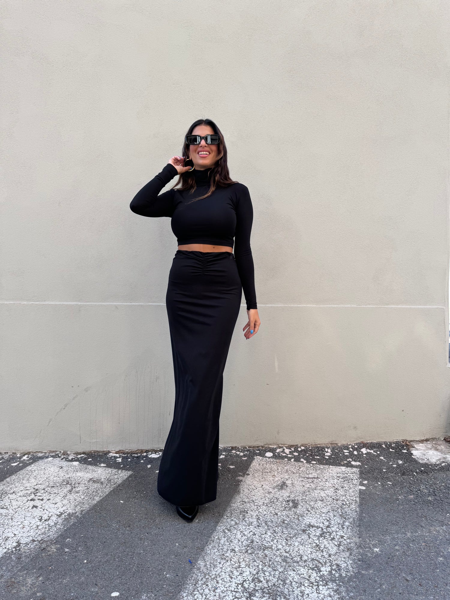 Gonna lunga in viscosa con arricciatura HINNOMINATE