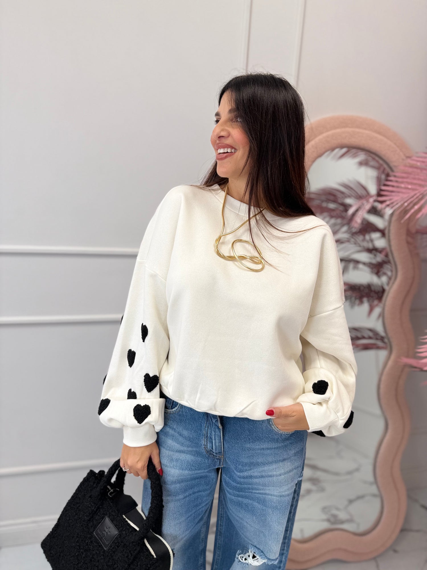 Felpa girocollo cuori “Macy” ONLY