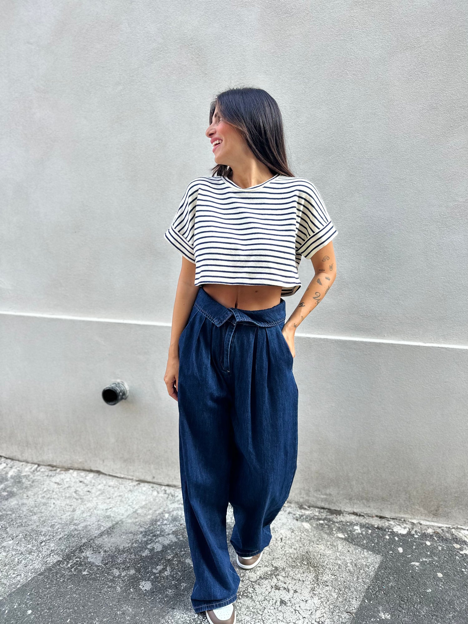 T-shirt crop righe LUMINA