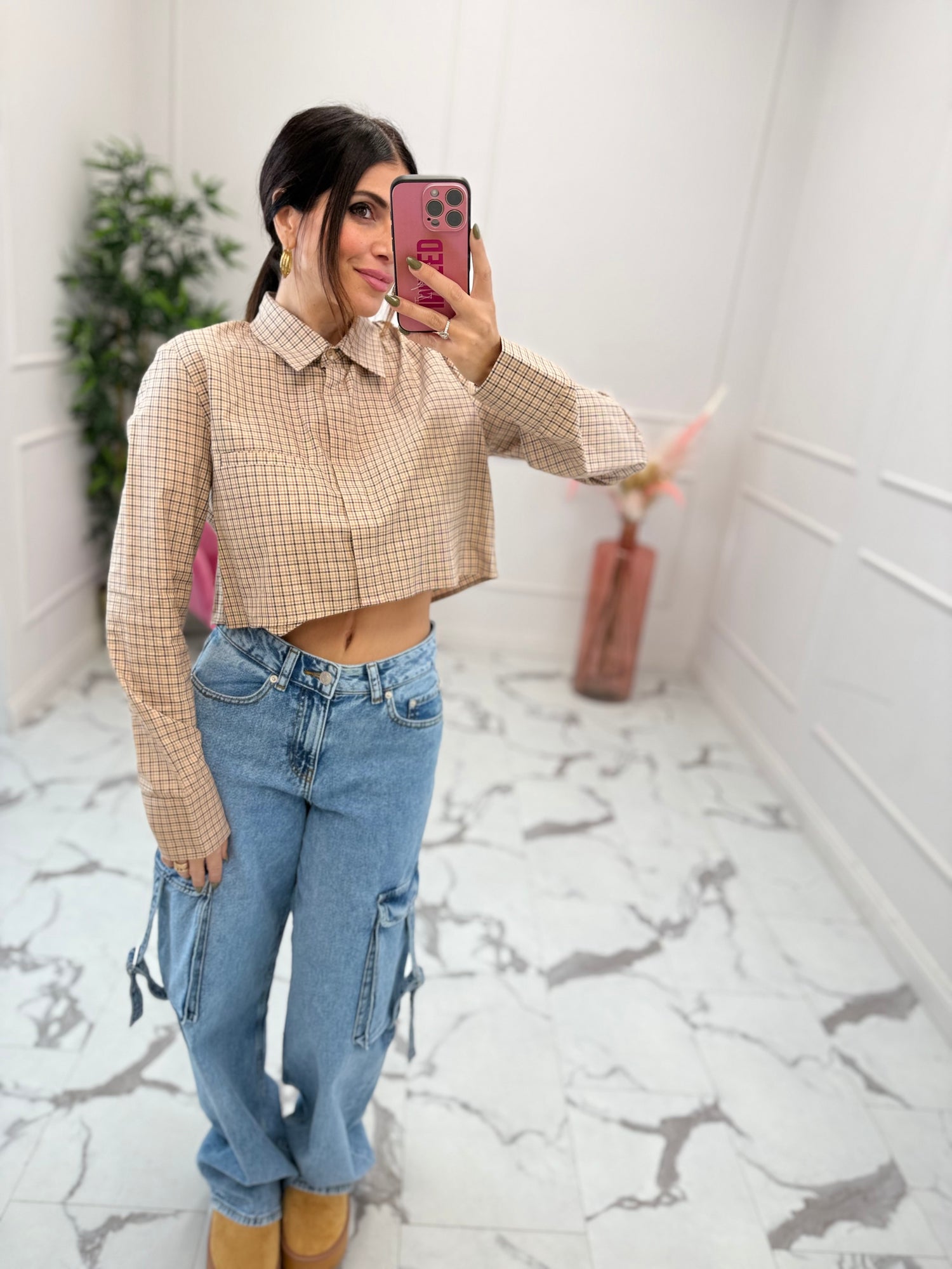Camicia crop quadri LUMINA
