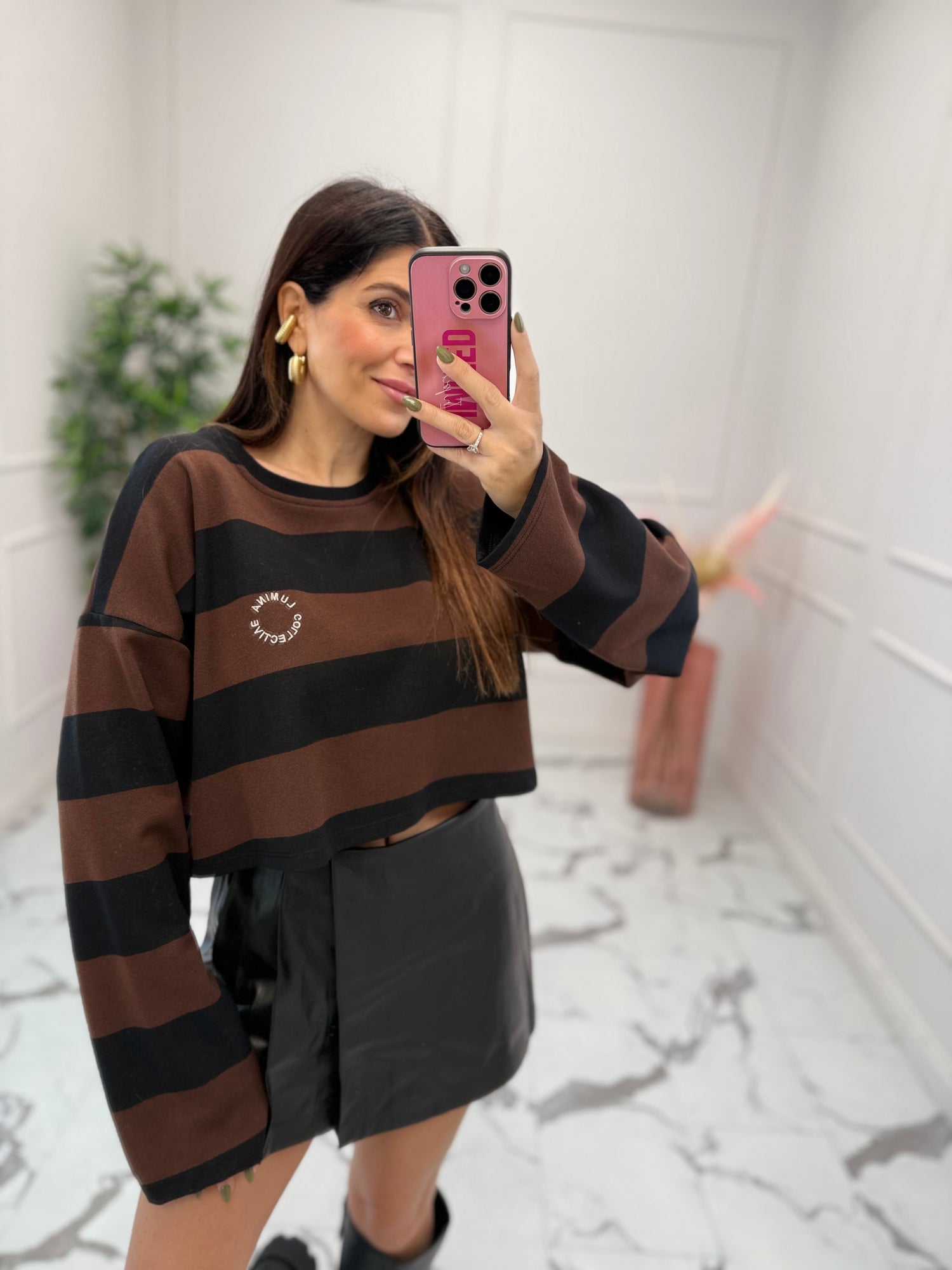 Felpa garzata crop “Stripes” LUMINA