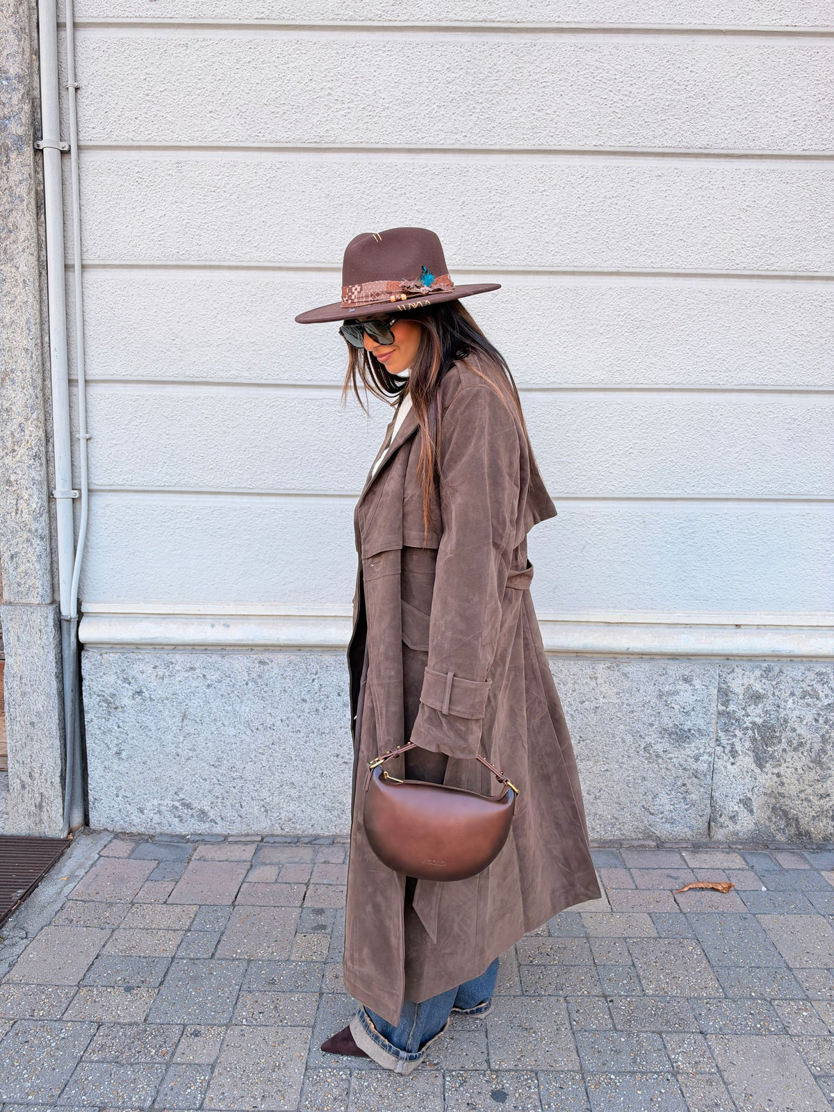 Trench lungo suede Cassandra GLAMOROUS