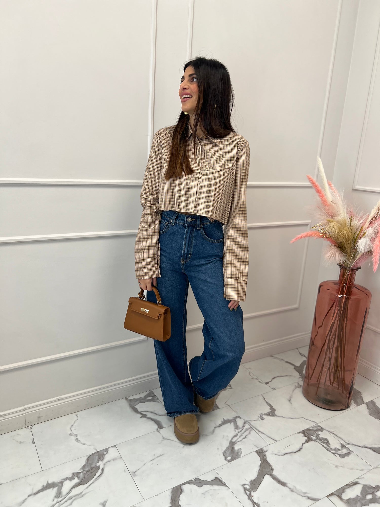 Camicia crop quadri LUMINA