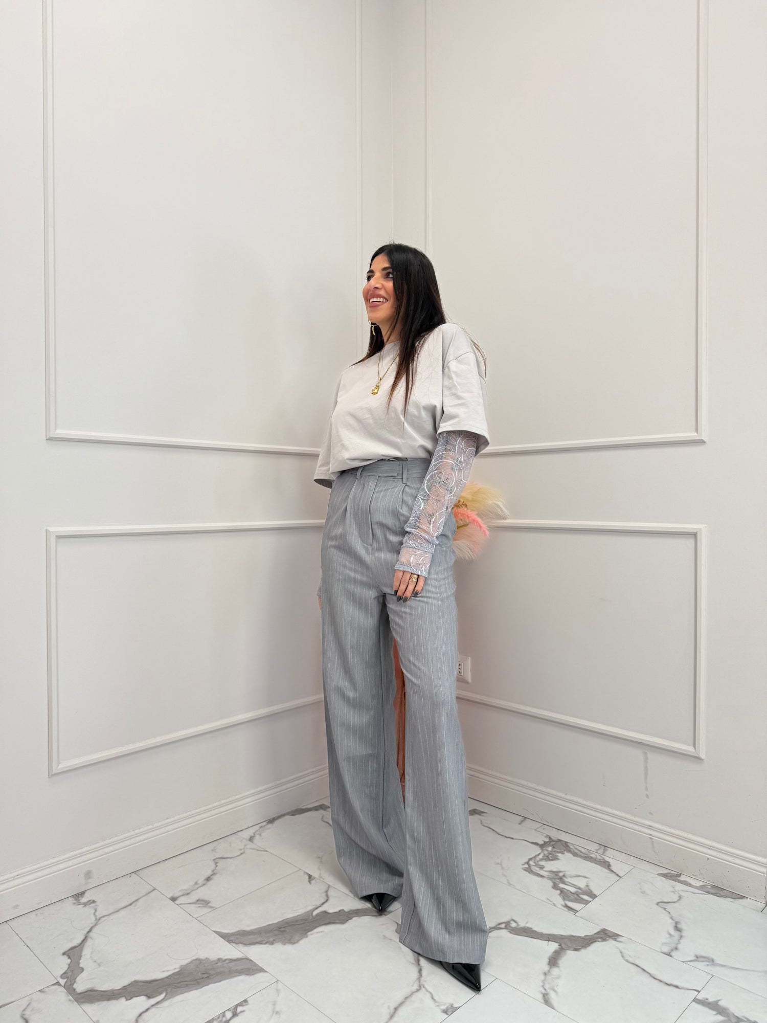 Pantalone wide leg gessato GLAMOROUS