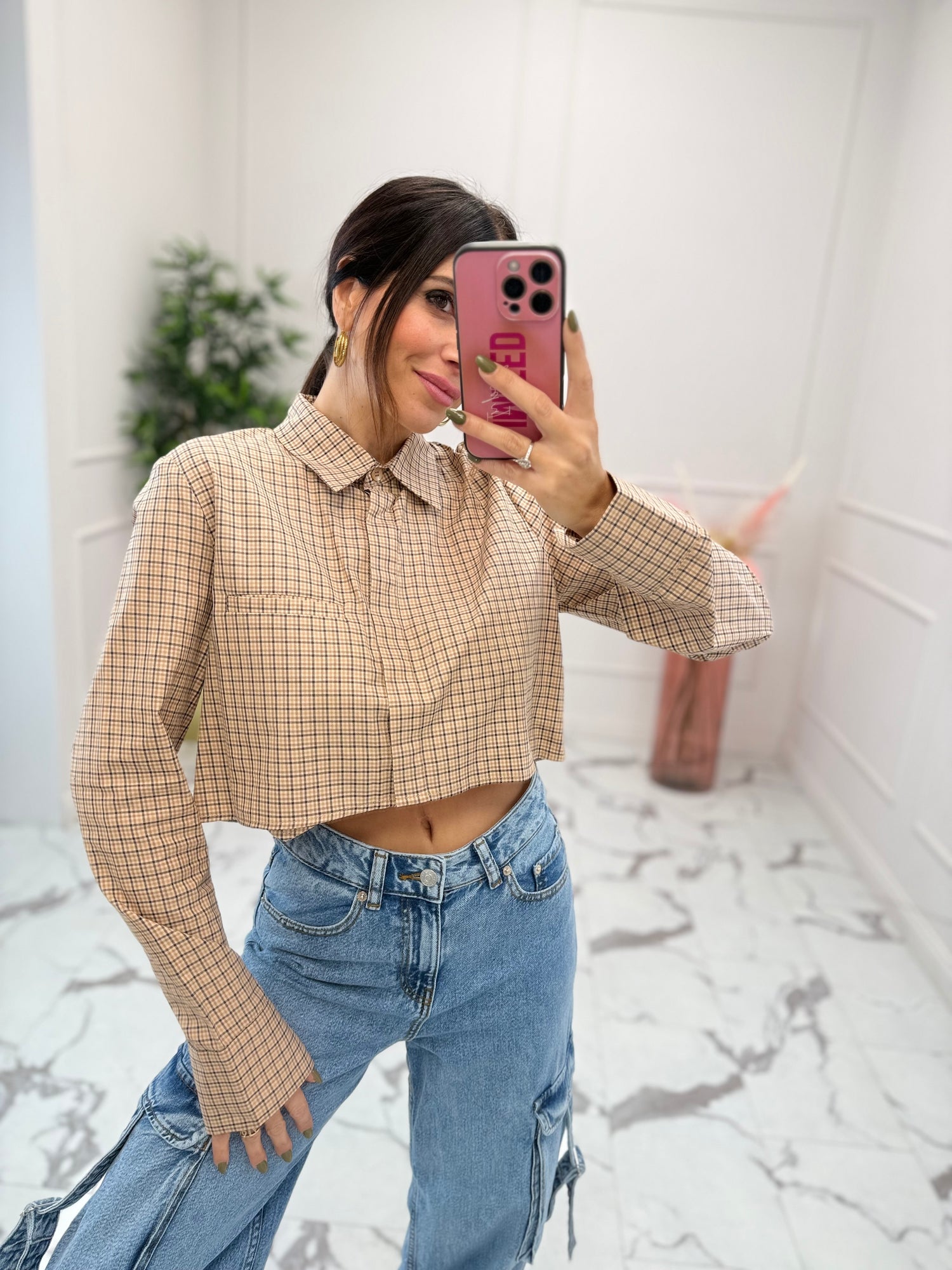Camicia crop quadri LUMINA