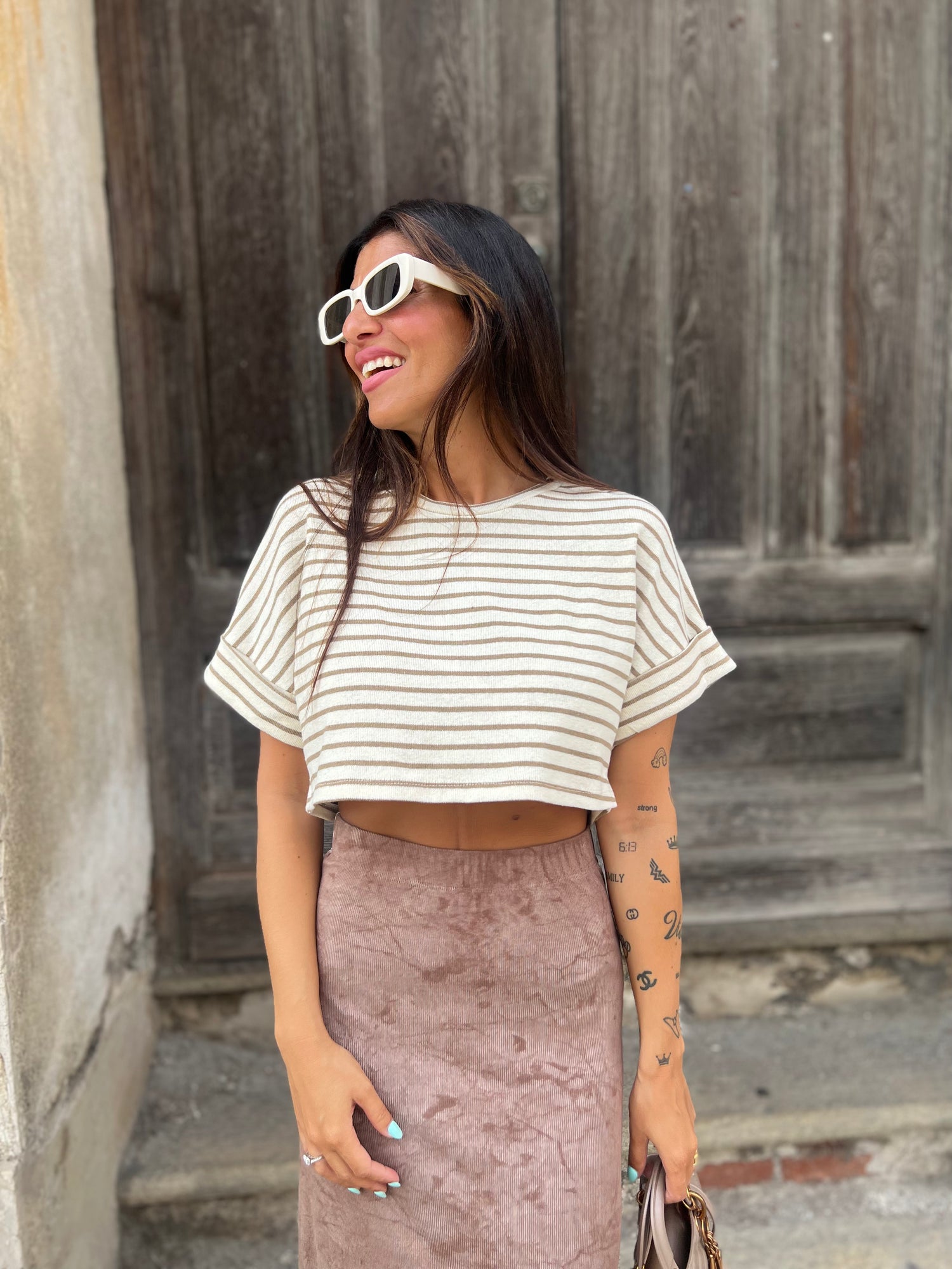 T-shirt crop righe LUMINA