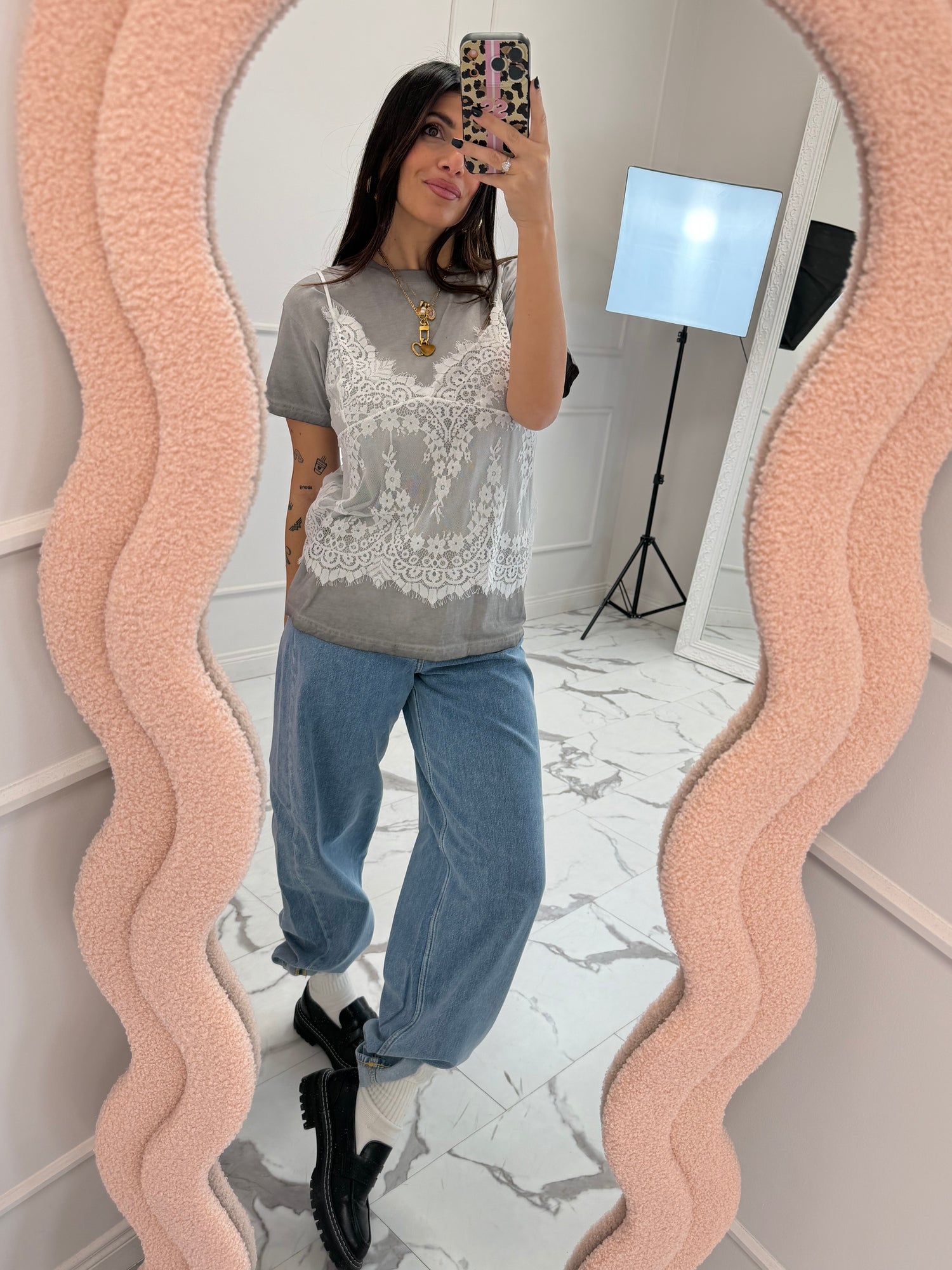 T-shirt used con top pizzo HAVE ONE