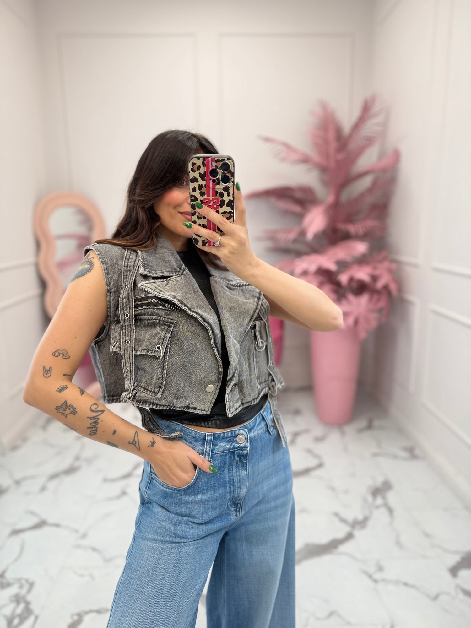 Gilet crop in denim MONIQUE