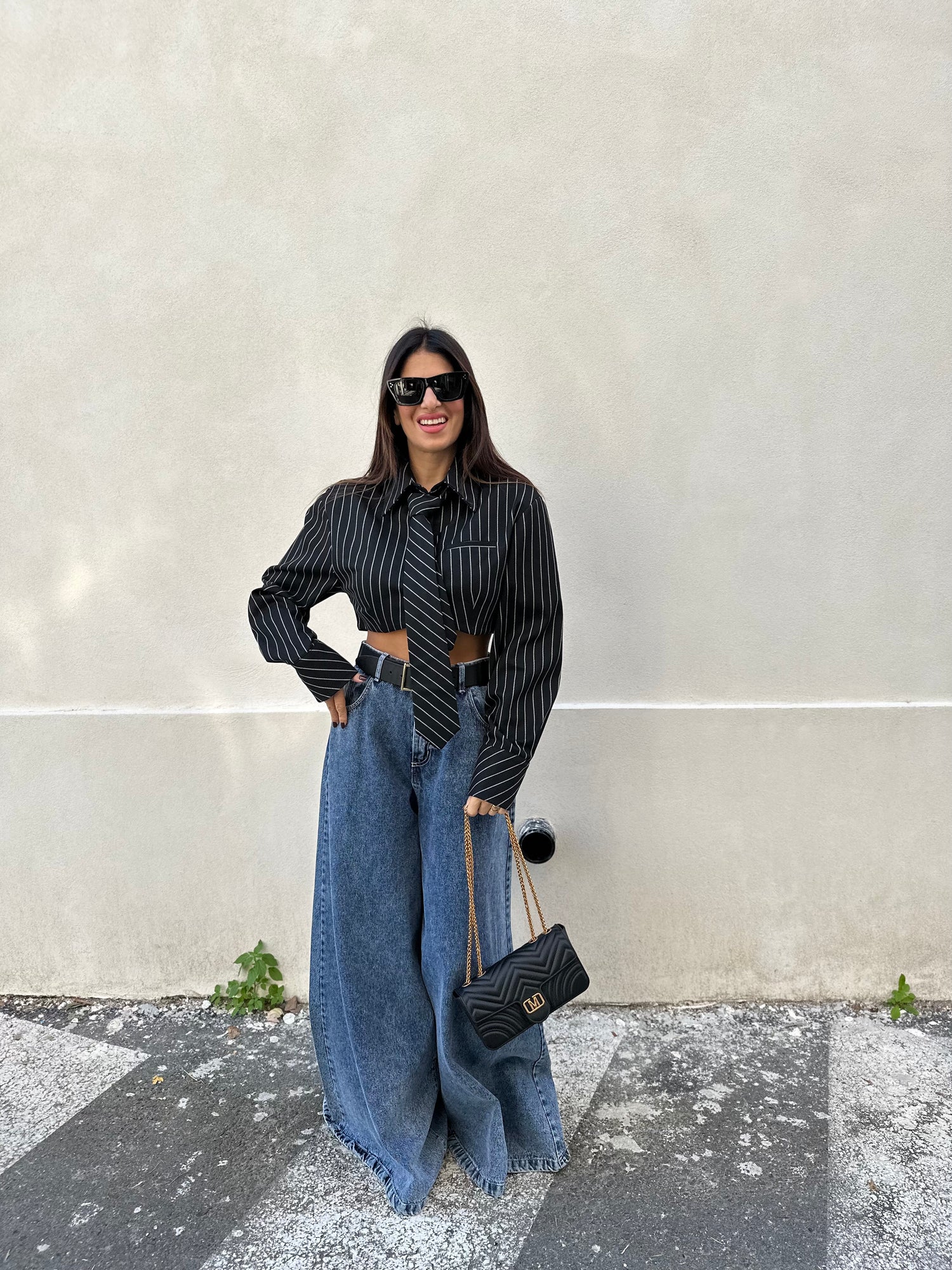 Camicia crop cravatta “Gessata” LUMINA