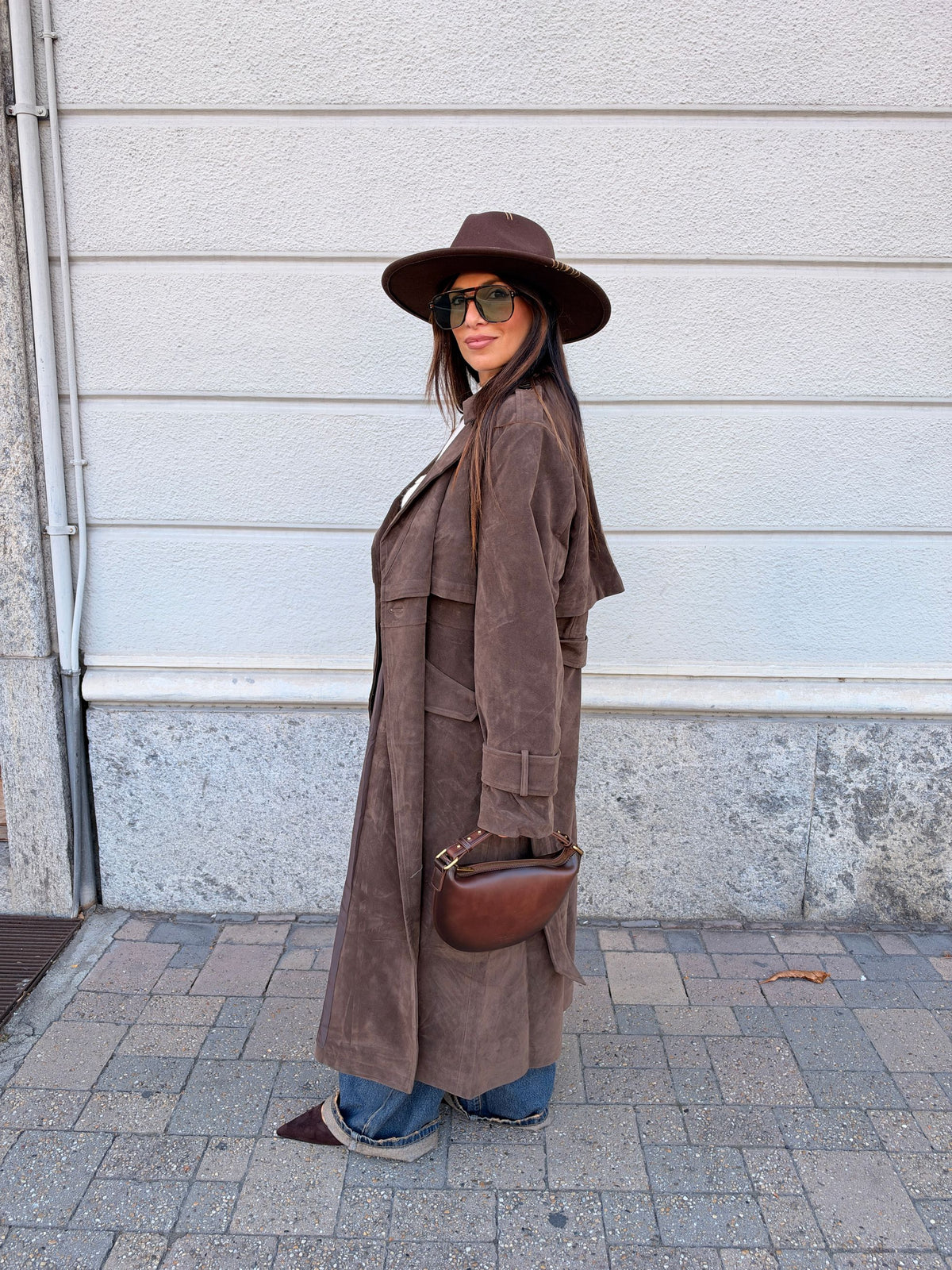 Trench lungo suede Cassandra GLAMOROUS