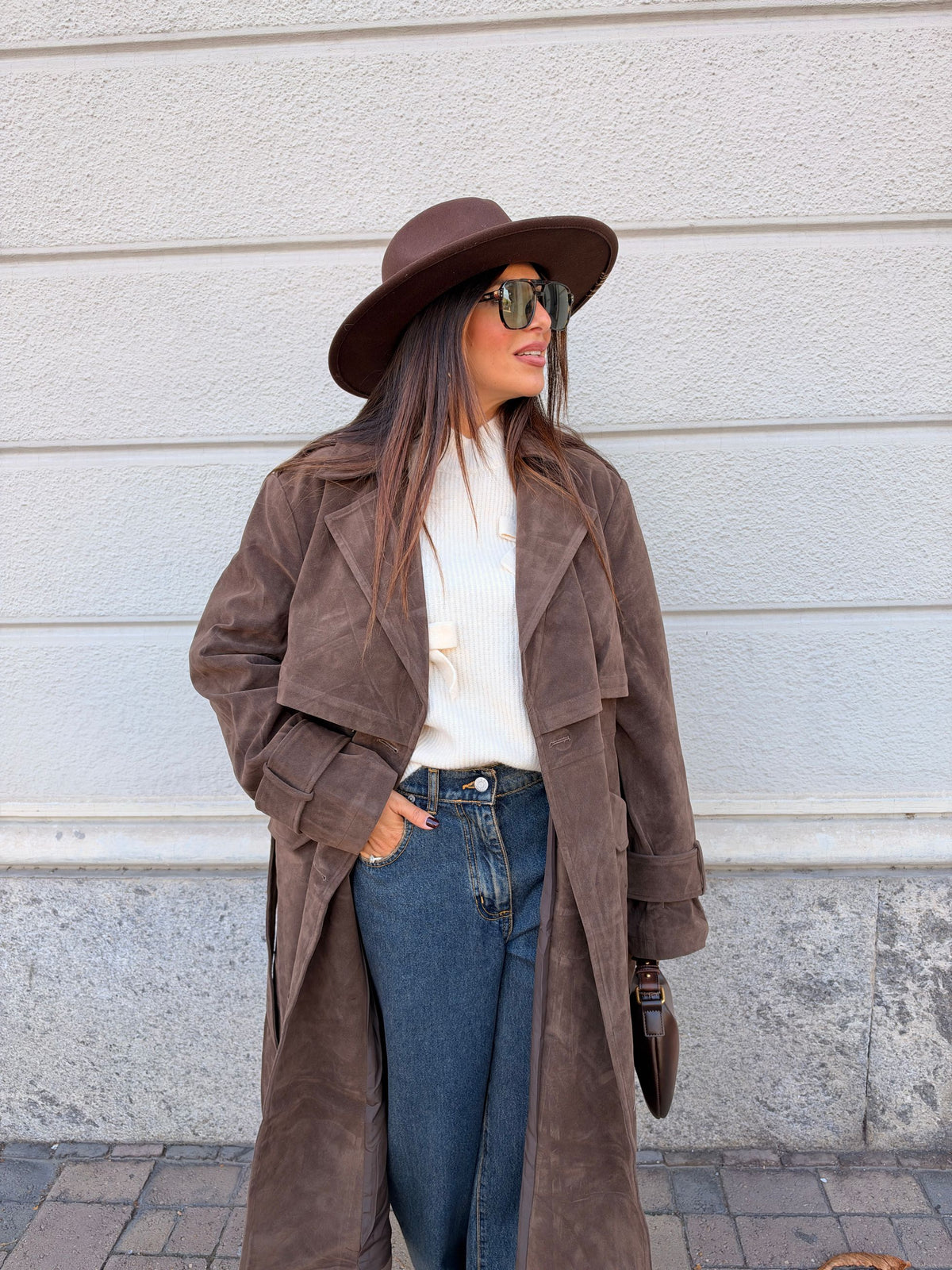 Trench lungo suede Cassandra GLAMOROUS