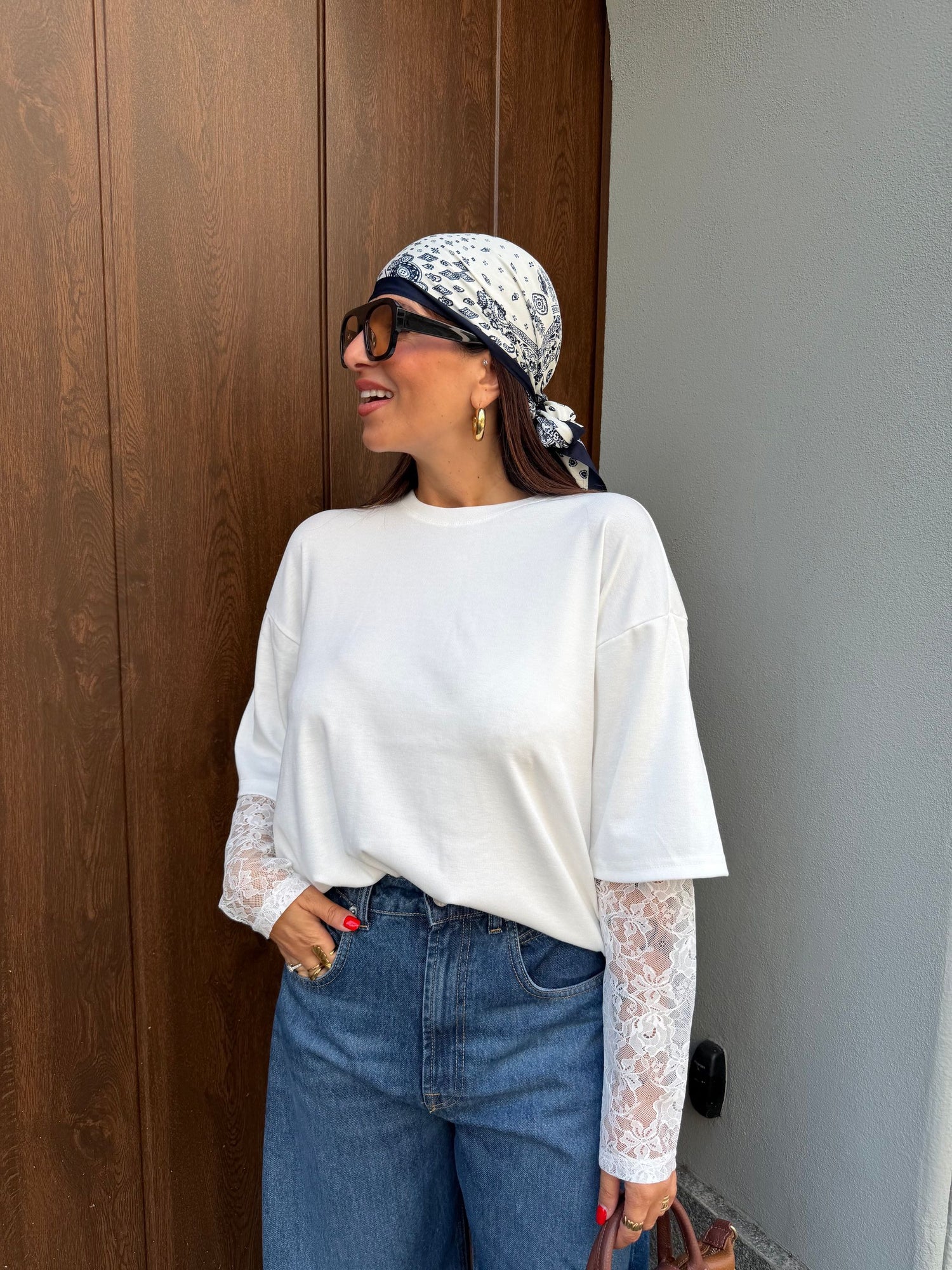 T-shirt manica pizzo Tahalia ONLY