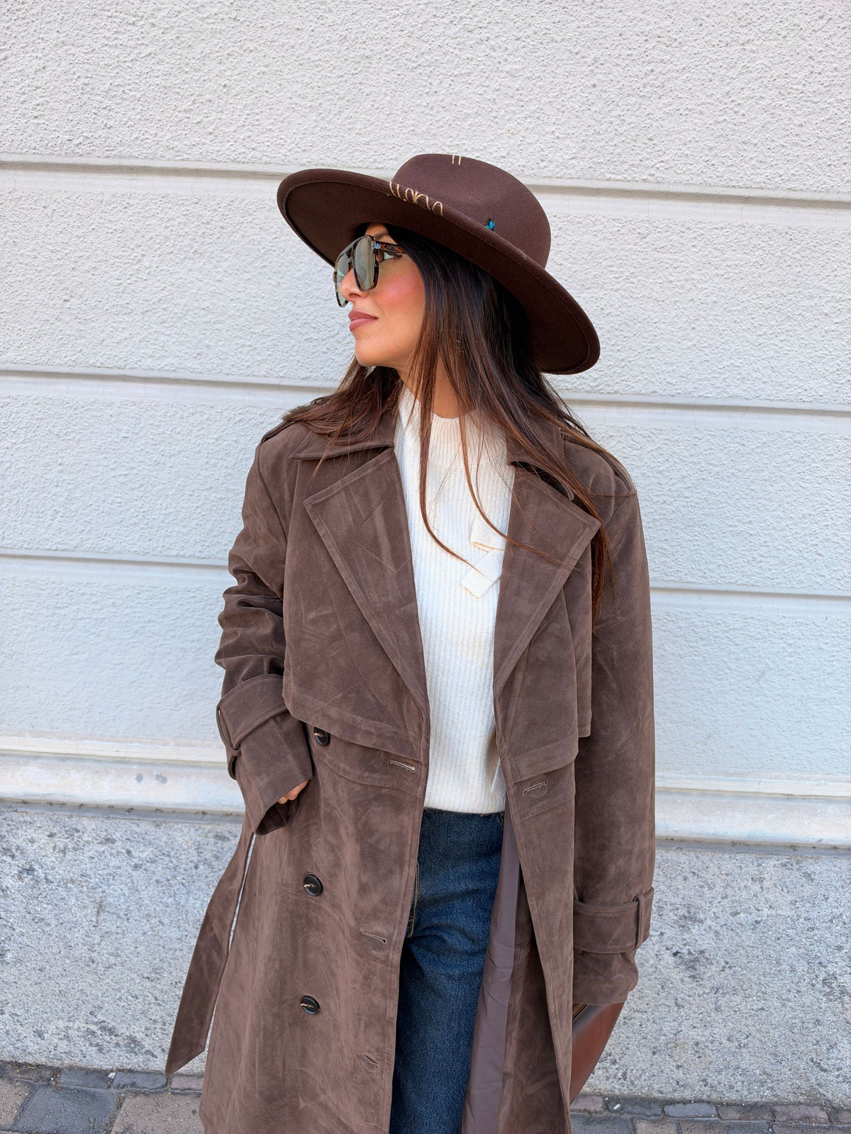 Trench lungo suede Cassandra GLAMOROUS